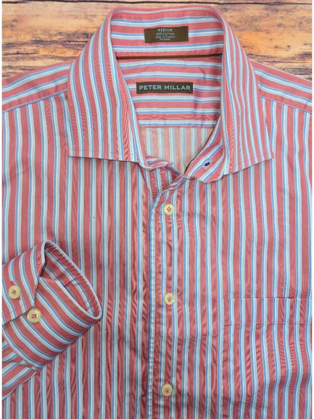 Peter Millar Mens Pink Striped Long-Sleeve Shirt Size Medium